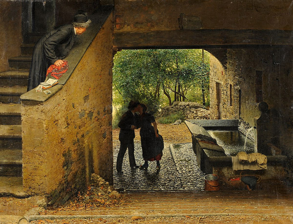 Luigi Monteverde - Caught (1888), [Düsseldorfer Auktionshaus - Oil on canvas, 80 x 106 cm]